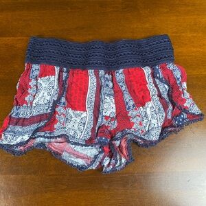 Red and Blue Patterned Shorts